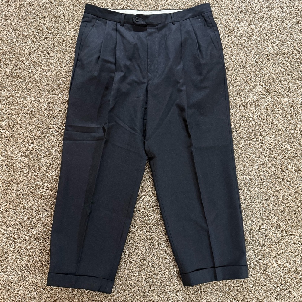 NH 1881 Made in Italy Men 38 Super 120s Tasmanian Wool Pleated Dress Pants Black